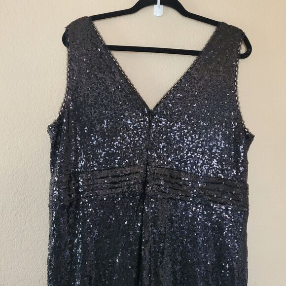 Kate Kasin Sequin Formal Cocktail Evening Maxi Dress Black Size 18w Sleeveless - Picture 10 of 11